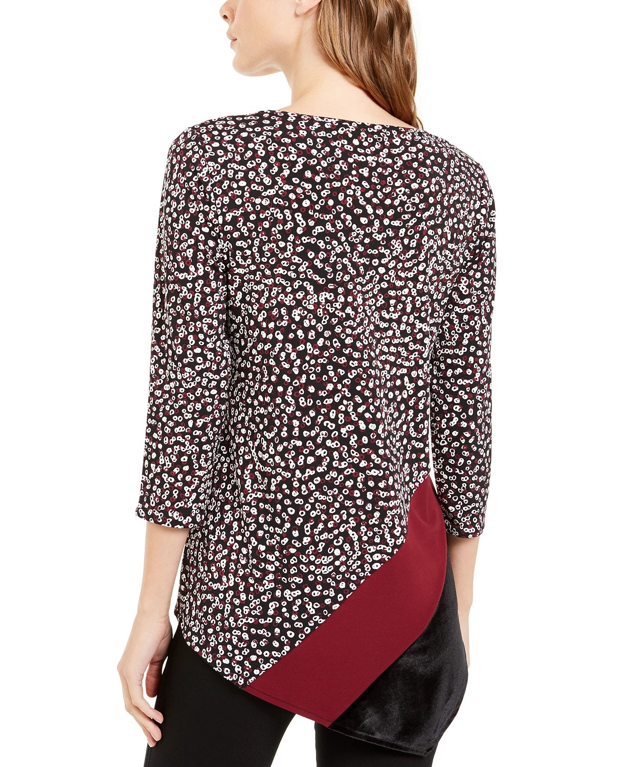 Top Alfani Feminino Petite Colorblocked Assimétrico com Bainha Preta Tamanho Petite