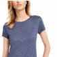 Camiseta feminina lisa com amarração nas costas Maison Jules, azul-escuro, tamanho grande