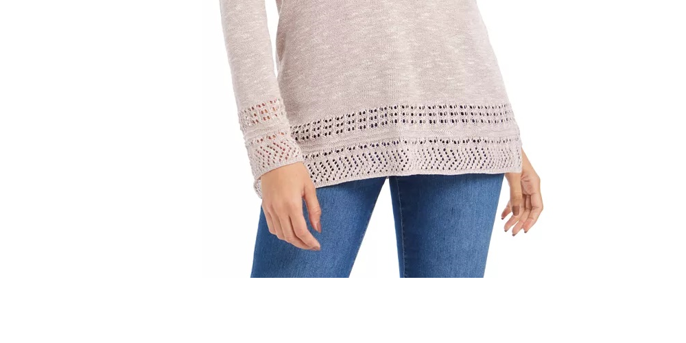 Suéter túnica mesclado com acabamento em pontilhado feminino Style &amp; Co, bege, tamanho XXG