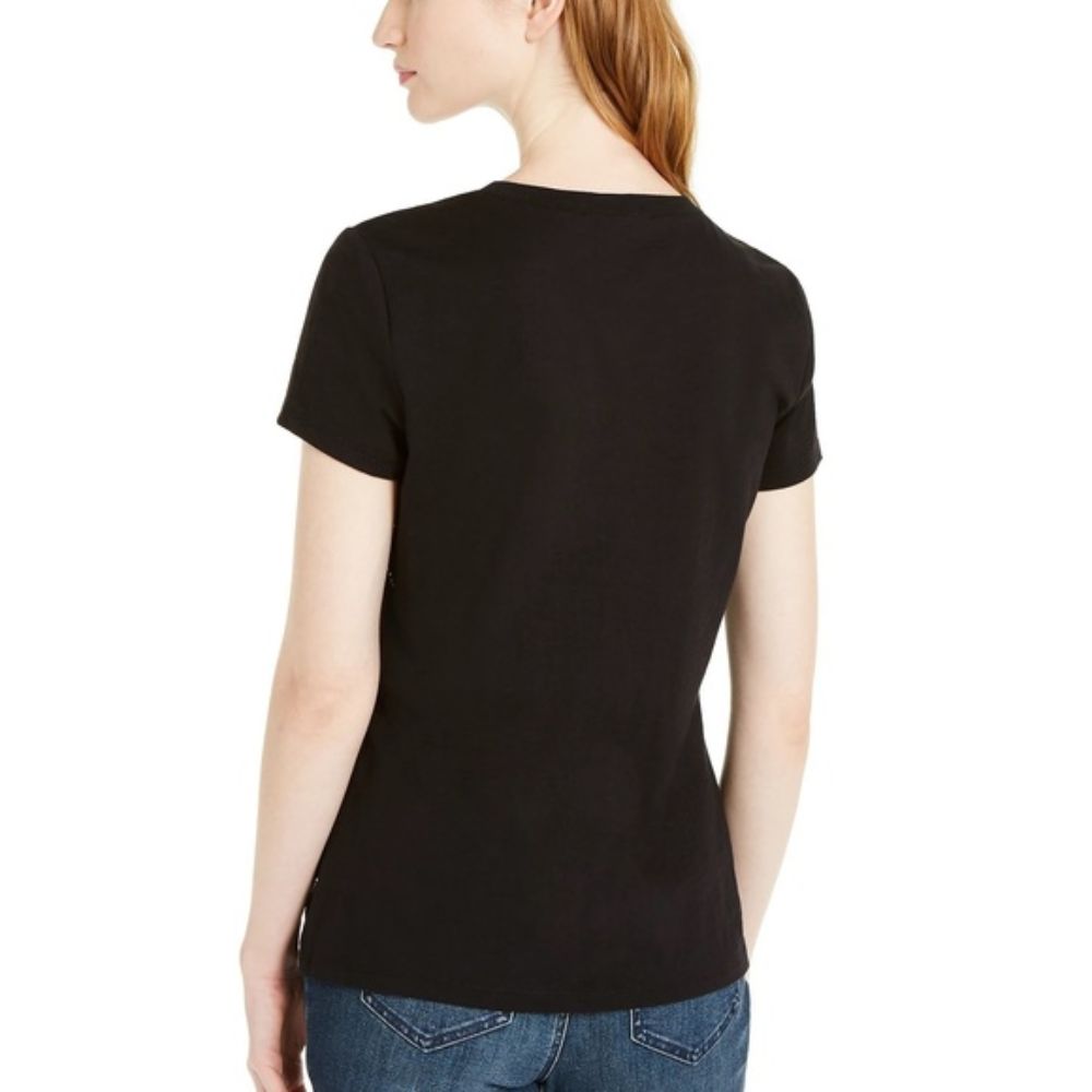 Camiseta feminina INC International Concepts de algodão com strass e detalhes em chuva, preta, tamanho grande
