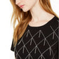 Camiseta feminina INC International Concepts de algodão com strass e detalhes em chuva, preta, tamanho grande