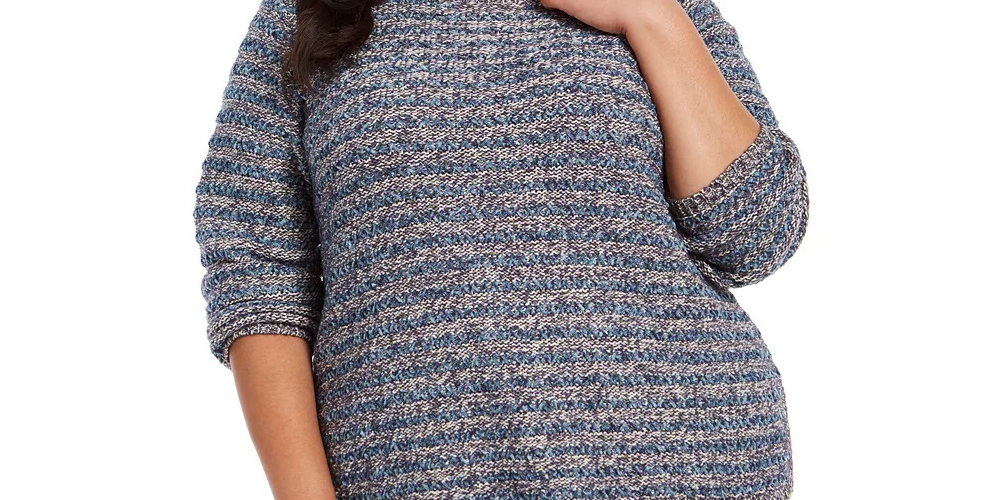 Suéter Feminino de Chenille com Fio Metálico Estilo &amp; Co Azul Marinho Tamanho 3X