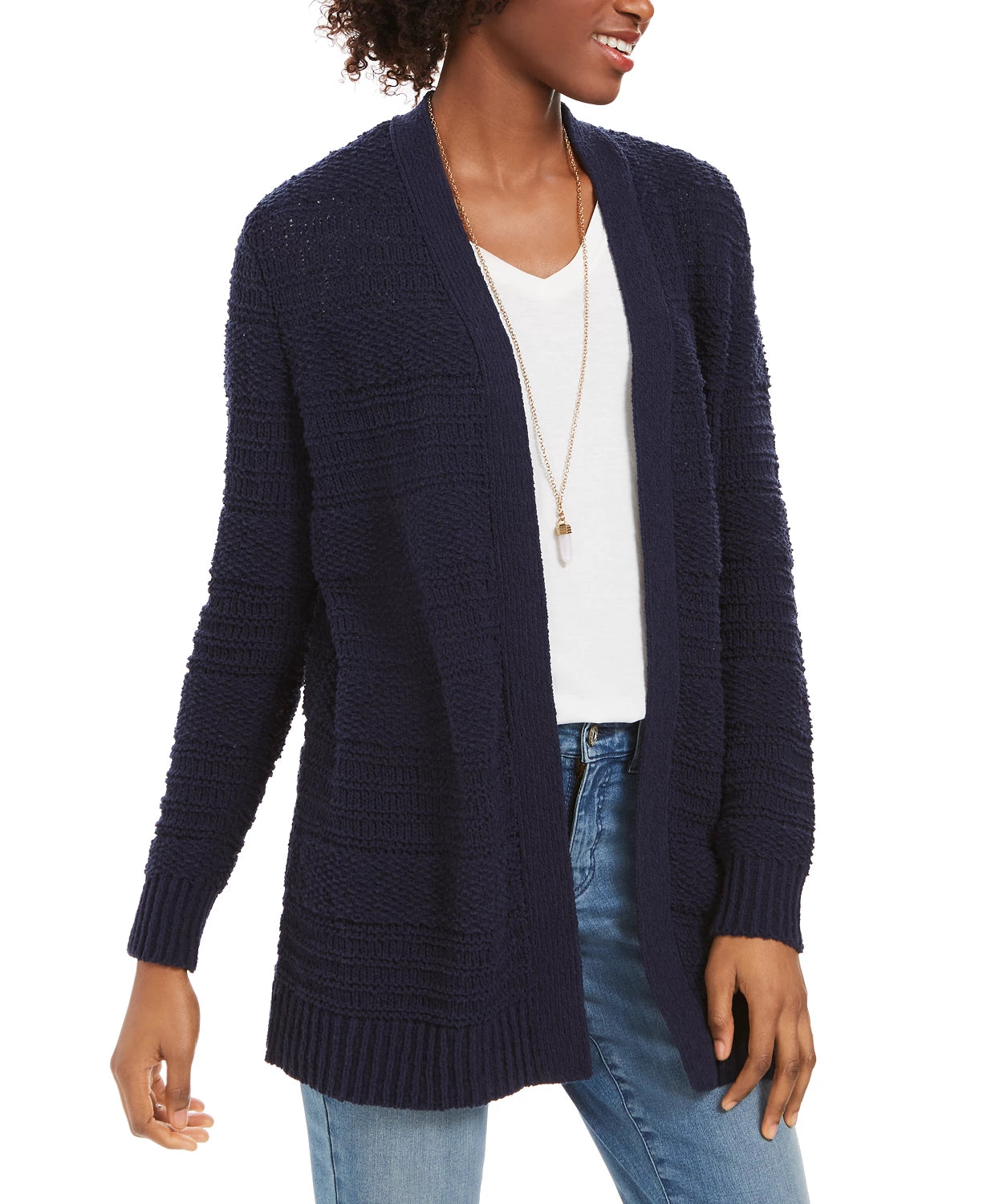 Cardigan Bouclé Feminino Estilo &amp; Co Azul Marinho Tamanho Médio