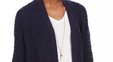 Cardigan Bouclé Feminino Estilo &amp; Co Azul Marinho Tamanho Médio