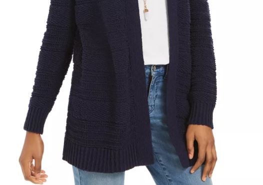 Cardigan Bouclé Feminino Estilo &amp; Co Azul Marinho Tamanho Médio