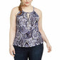 INC International Concepts Top feminino plus size estampado com decote em forma de fechadura e enfeites, azul, tamanho XX-grande