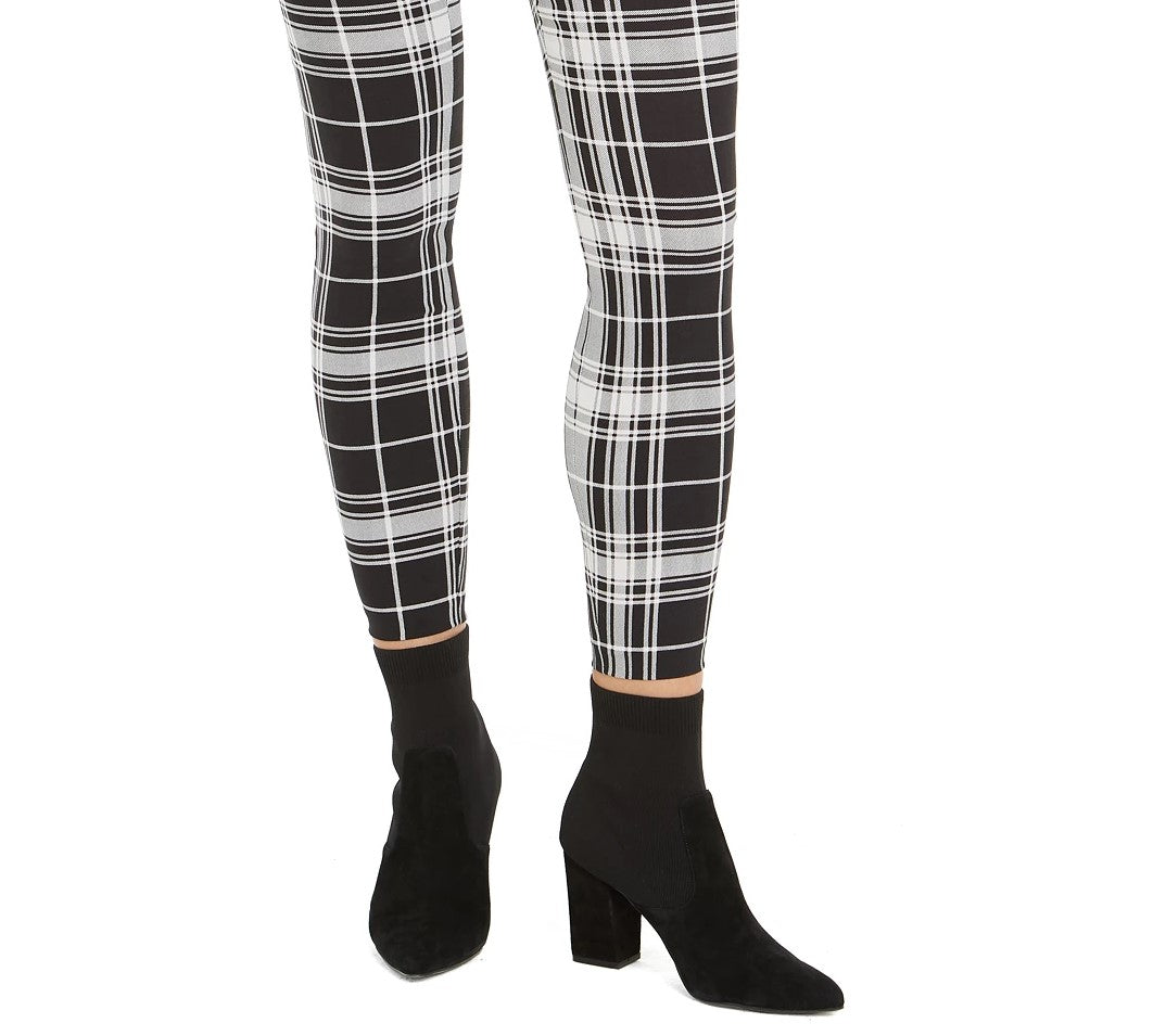 Calça feminina de malha ponte xadrez Maison Jules, preta, tamanho médio