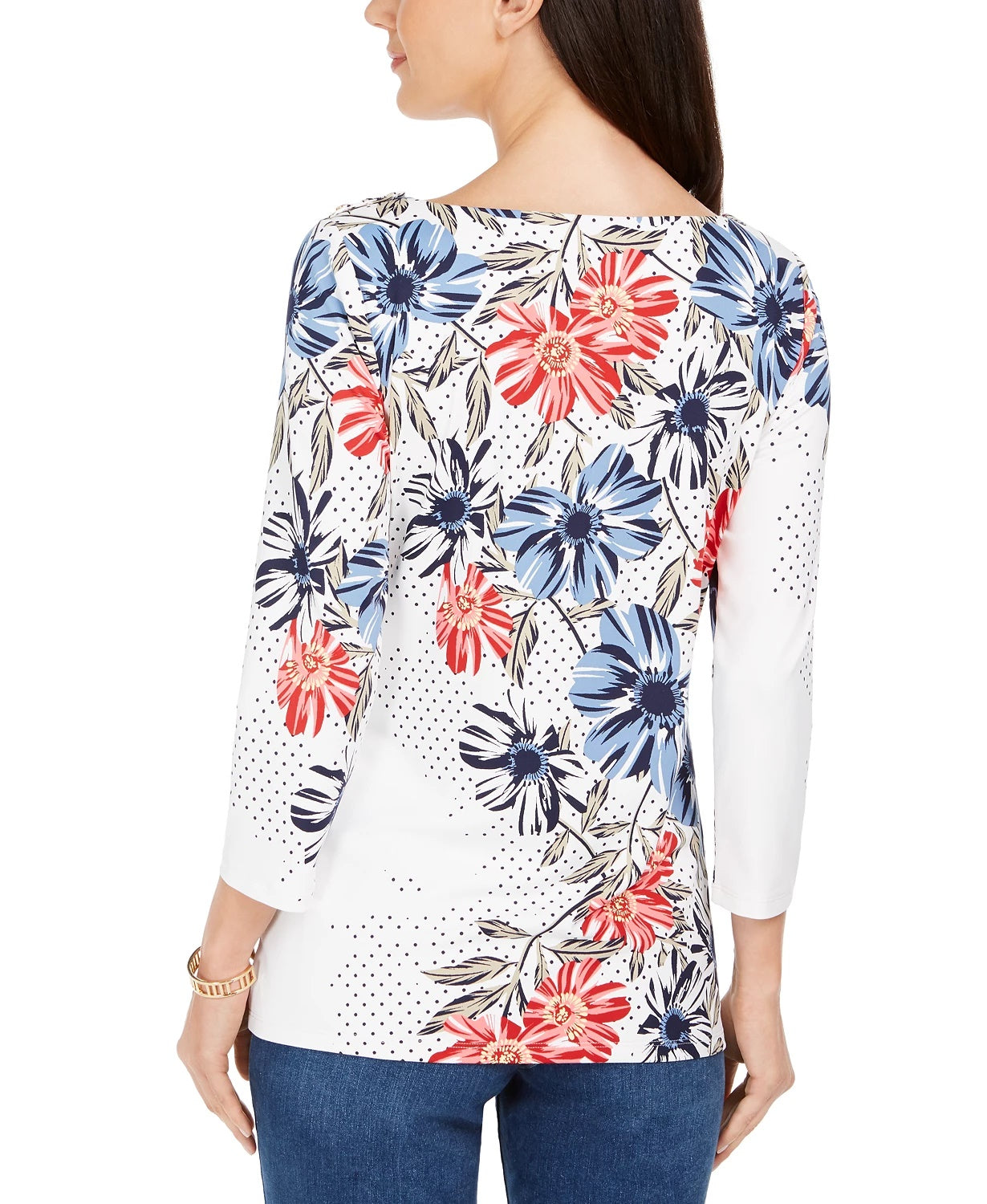 Blusa feminina Charter Club com estampa floral de bolinhas, branca, tamanho médio