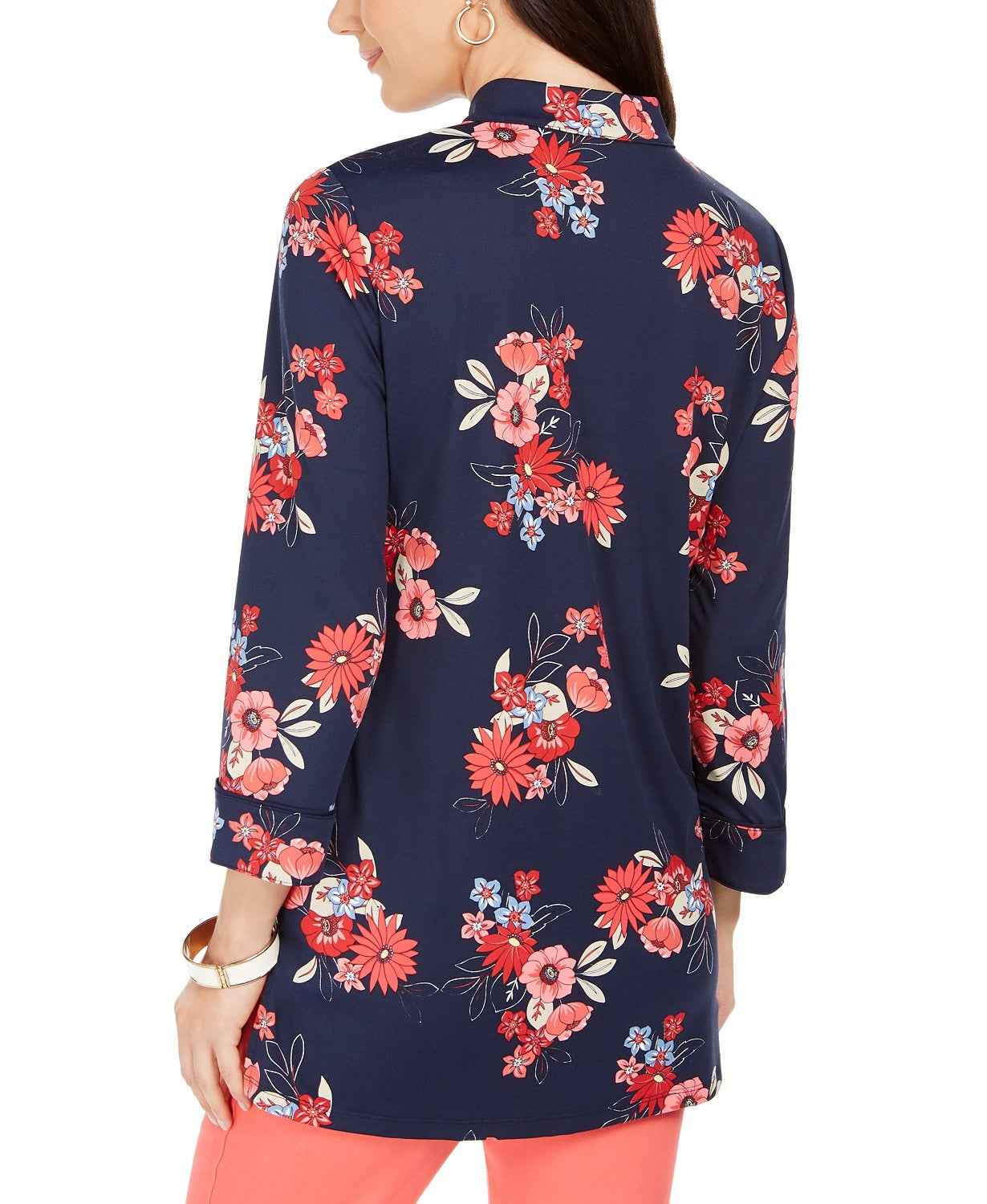 Túnica feminina Charter Club com estampa floral e decote dividido, azul, tamanho XX-G