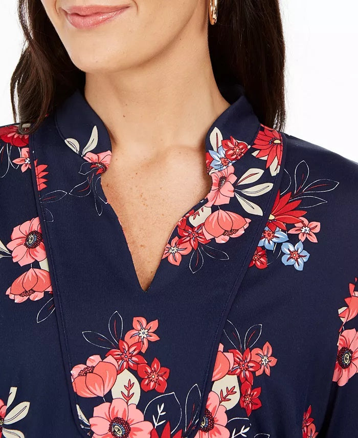 Túnica feminina Charter Club com estampa floral e decote dividido, azul, tamanho XX-G