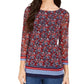 Charter Club Top feminino com estampa floral e manga transparente, tamanho médio, vermelho, pequeno