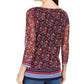 Charter Club Top feminino com estampa floral e manga transparente, tamanho médio, vermelho, pequeno