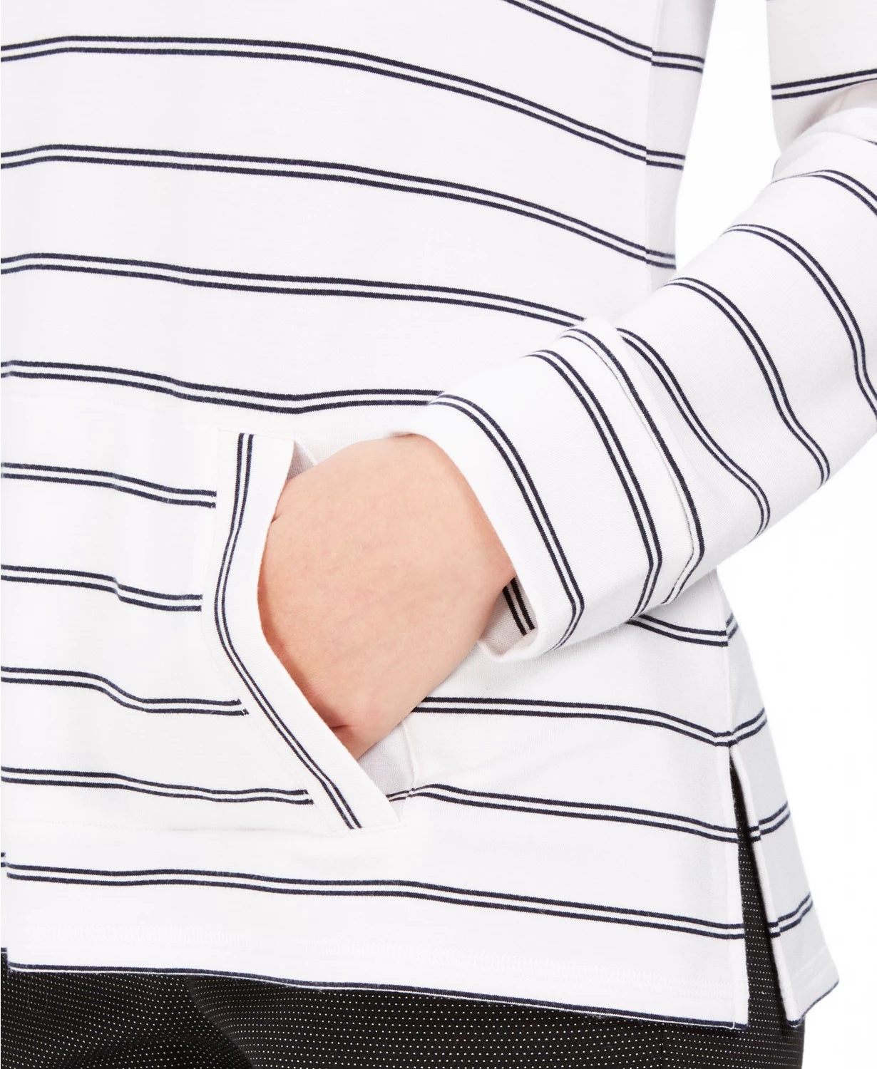 Túnica feminina listrada com decote em V, tamanho extra pequeno, branca, Charter Club