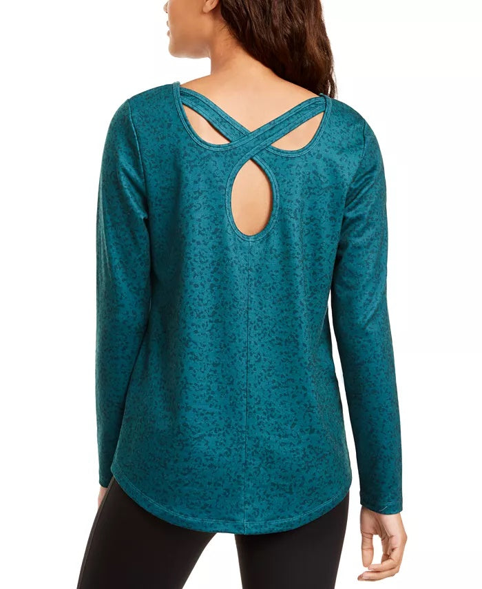 Top feminino Ideology com recorte estampado nas costas, verde, tamanho XX-G