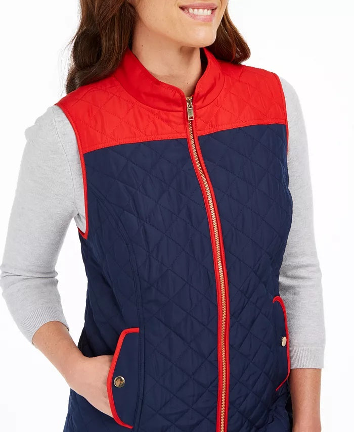 Colete acolchoado feminino Charter Club Colorblocked azul tamanho extra grande