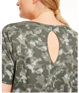 Ideology Women's Printed Keyhole Top Green Size 3X