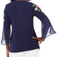 Blusa túnica feminina estampada com manga sino, azul marinho, tamanho médio, da coleção JM