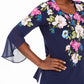 Blusa túnica feminina estampada com manga sino, azul marinho, tamanho médio, da coleção JM