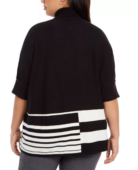 Poncho feminino Alfani Plus Colorblocked com gola alta, preto, tamanho 1X