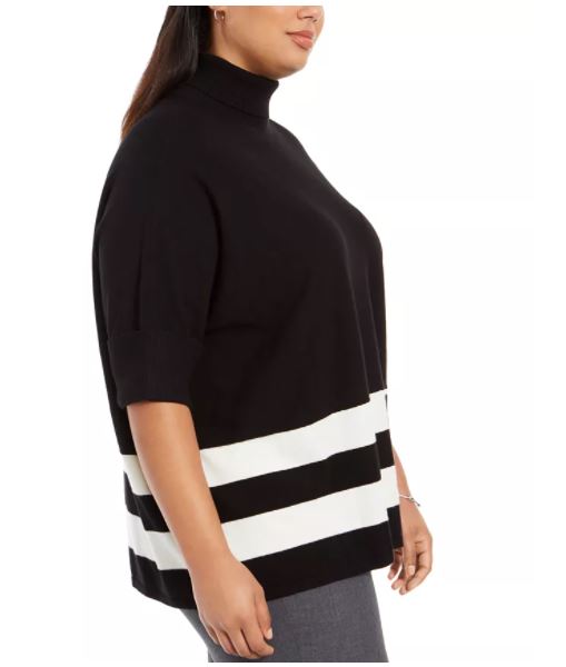 Poncho feminino Alfani Plus Colorblocked com gola alta, preto, tamanho 1X