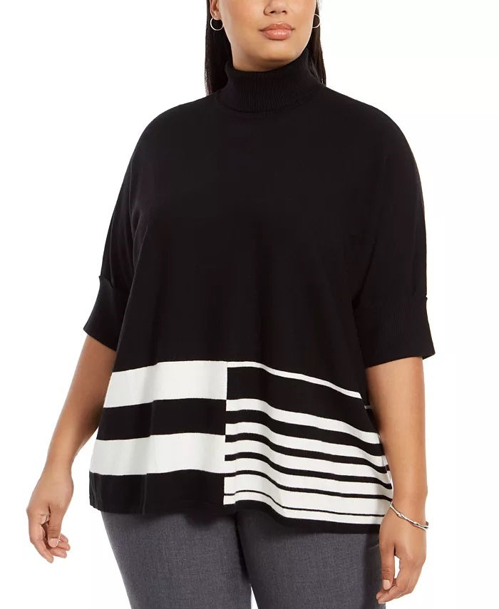 Poncho feminino Alfani Plus Size Colorblocked Gola Alta Preto Tamanho 2X