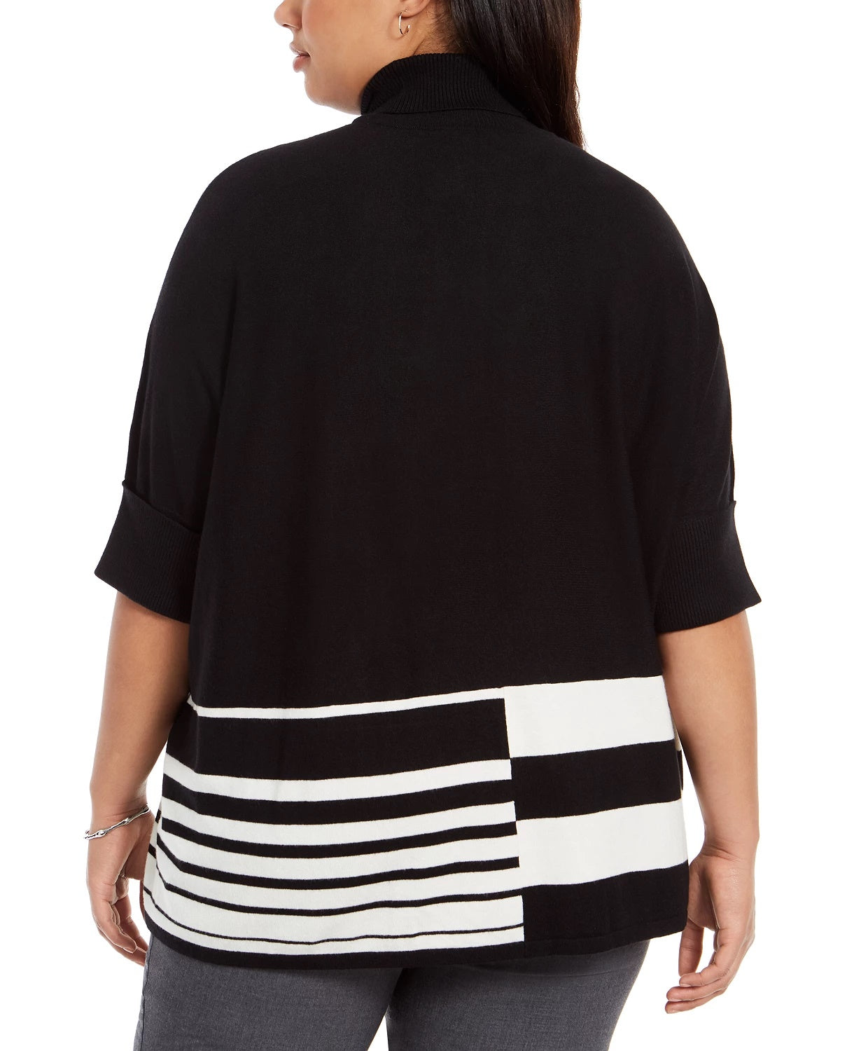 Poncho feminino Alfani com gola alta e blocos de cores, preto, tamanho 3X