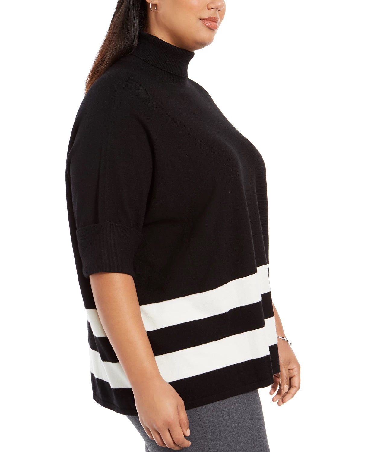 Poncho feminino Alfani com gola alta e blocos de cores, preto, tamanho 3X
