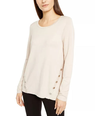 Alfani Suéter Feminino Petite Hardware Costurado Bege Tamanho Médio