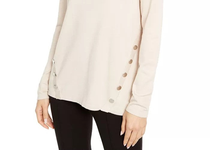 Alfani Suéter Feminino Petite Hardware Costurado Bege Tamanho Médio