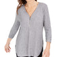 Suéter feminino com detalhe de zíper e nervuras JM Collection, cinza, tamanho XX-G