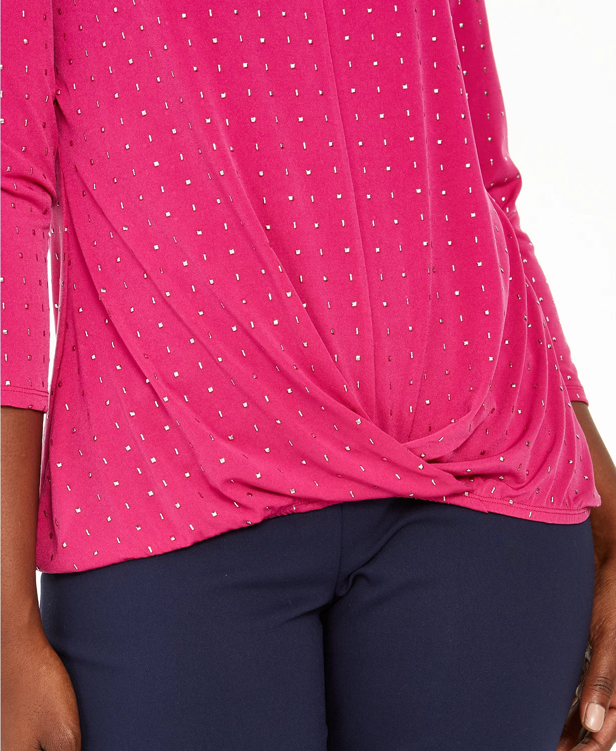 Top feminino JM com decote em V e detalhe torcido na frente, rosa médio, tamanho XXG