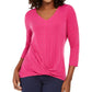 Top feminino JM com decote em V e decote em V, rosa, tamanho grande