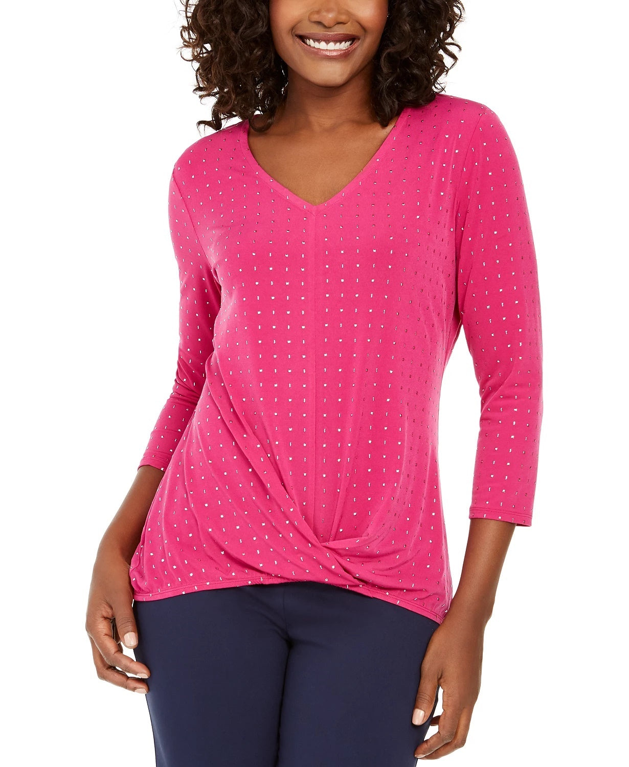Top feminino com decote em V e decote em V, cor rosa médio, tamanho X-G, da coleção JM