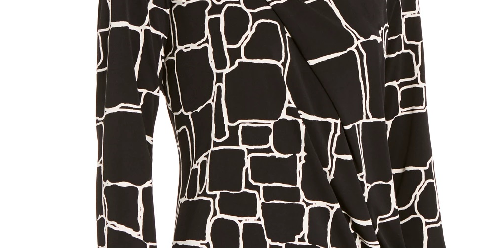 Blusa feminina Alfani com estampa frontal e pregas, preta, tamanho pequeno