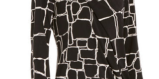 Blusa feminina Alfani com estampa frontal e pregas, preta, tamanho pequeno