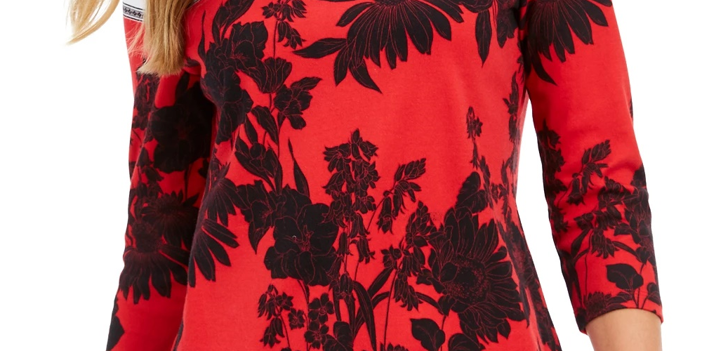 Camiseta feminina Charter Club de algodão Pima com estampa de blocos de cores, tamanho médio, vermelho, pequena