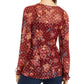 Top feminino estampado com cordão na cintura, tamanho médio, vermelho escuro, estilo &amp; co