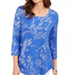 Blusa estampada feminina JM Collection manga 3/4 azul tamanho X-S