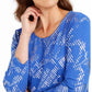 Blusa estampada feminina JM Collection manga 3/4 azul tamanho X-S