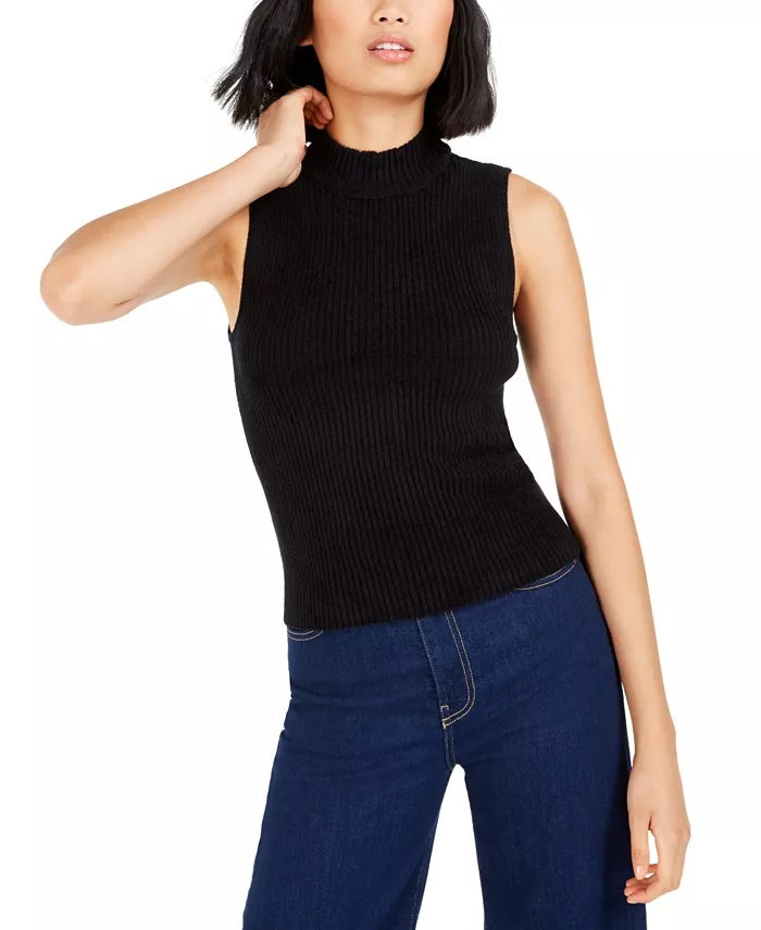 Blusa regata feminina Bar III Becca Tilley X com gola simulada, preta, tamanho X-S