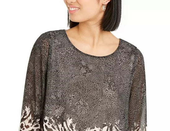 Blusa feminina Alfani com estampa mista e bolhas, preta, tamanho pequeno médio