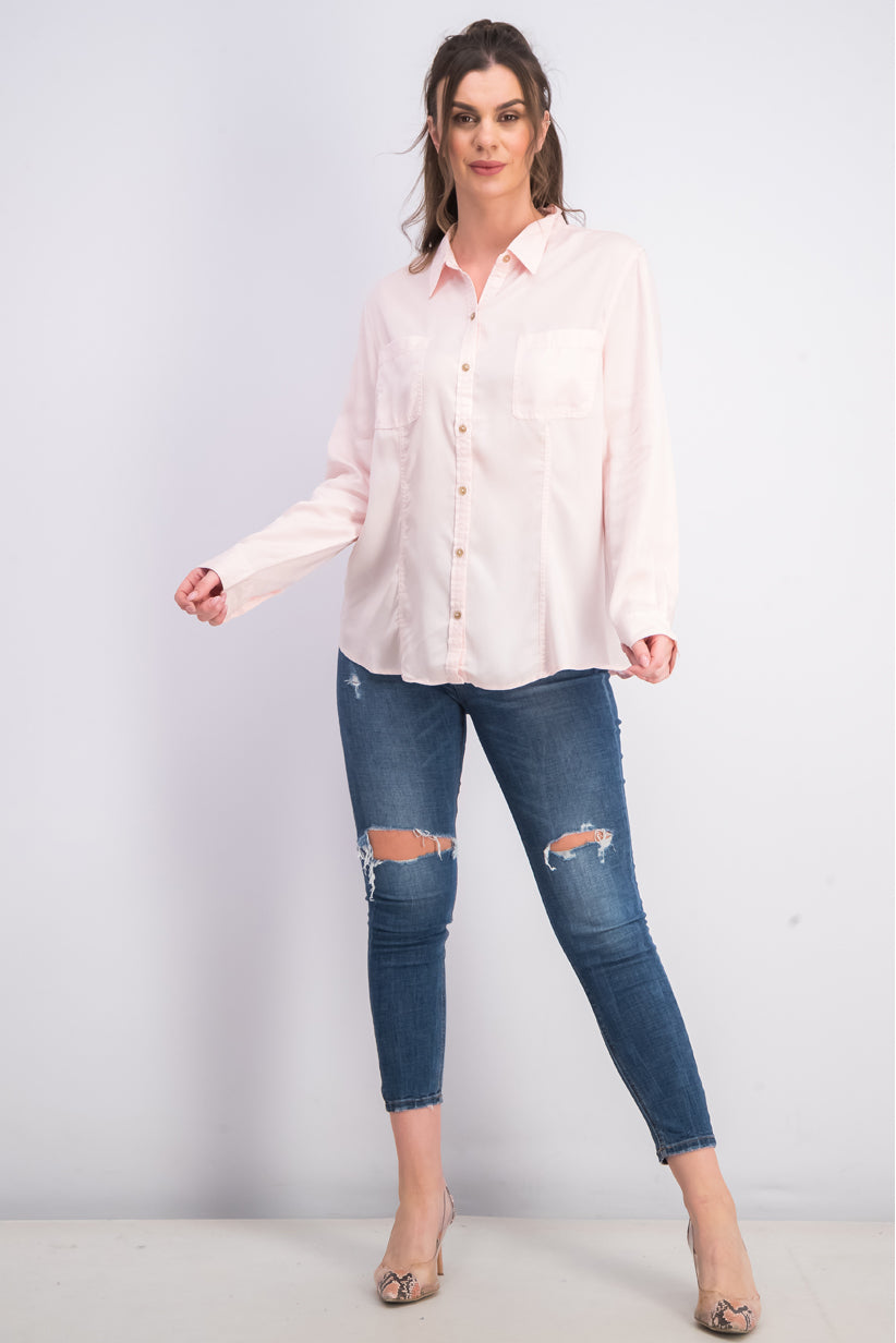 Camisa feminina Charter Club de tencel lisa, rosa, tamanho extra grande