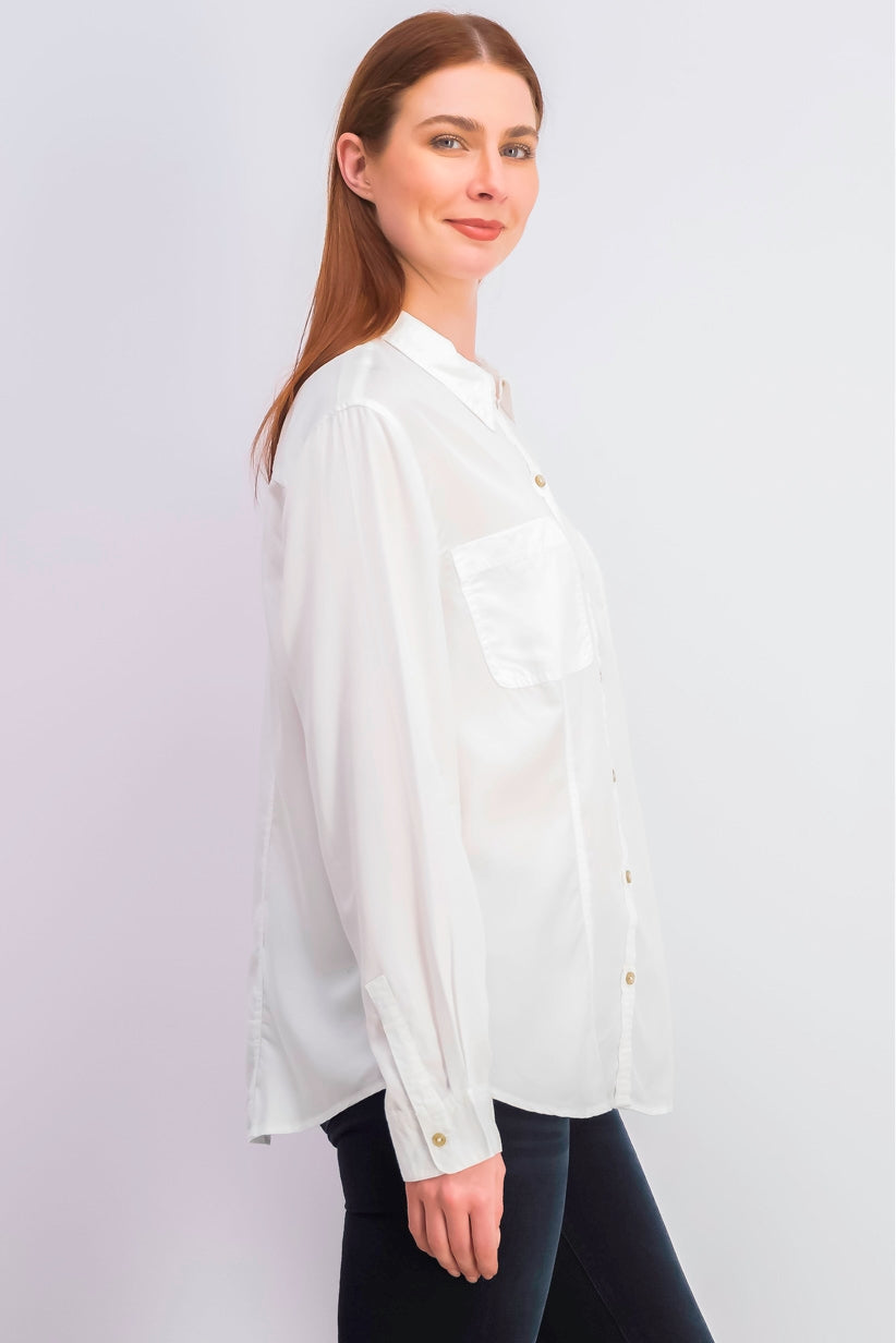 Camisa feminina Charter Club de tencel lisa, branca, tamanho grande