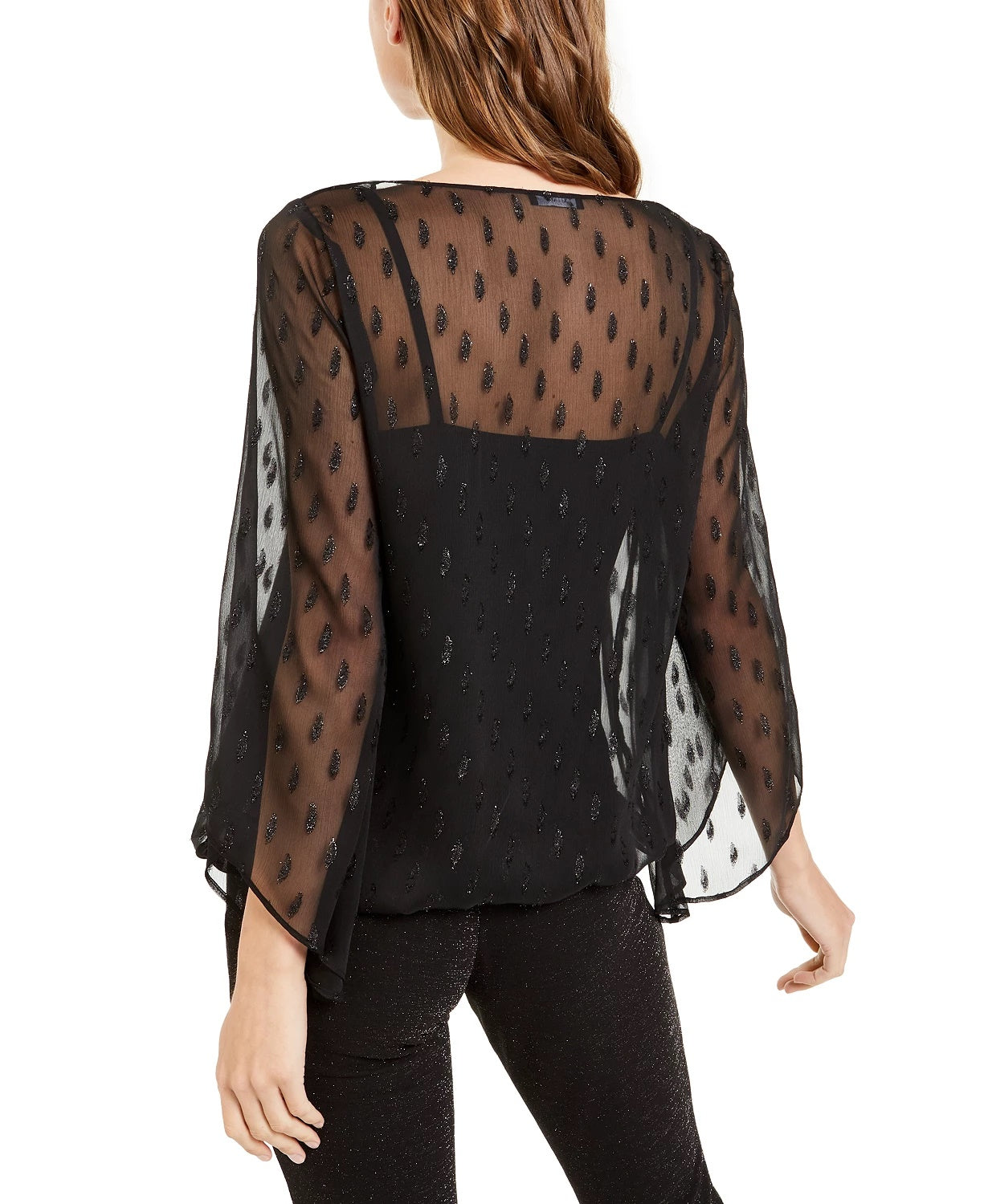 Blusa feminina Alfani com mangas bufantes e bainha de anjo, preta, tamanho pequeno médio