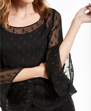 Blusa feminina Alfani com mangas bufantes e bainha de anjo, preta, tamanho pequeno médio