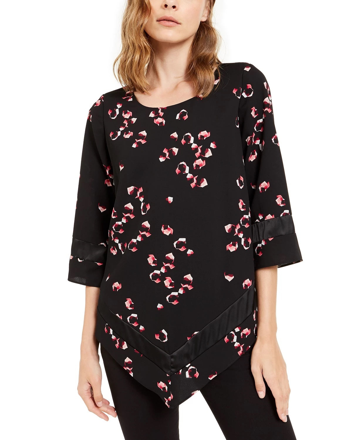 Blusa Alfani Charmeuse Feminina com Bainha em V, Preta, Tamanho Grande