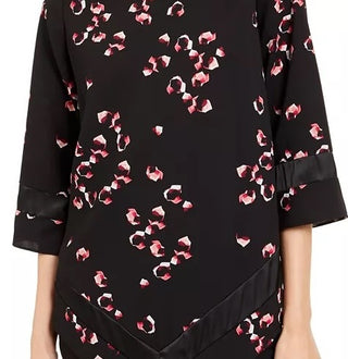 Túnica Alfani Feminina Estampada com Bainha Pontuda, Preta, Tamanho Pequeno