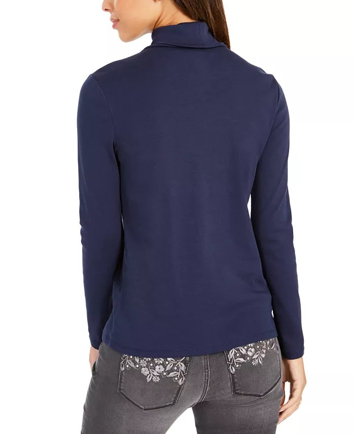 Camiseta feminina de gola alta Pima Charter Club, azul, tamanho XX-G