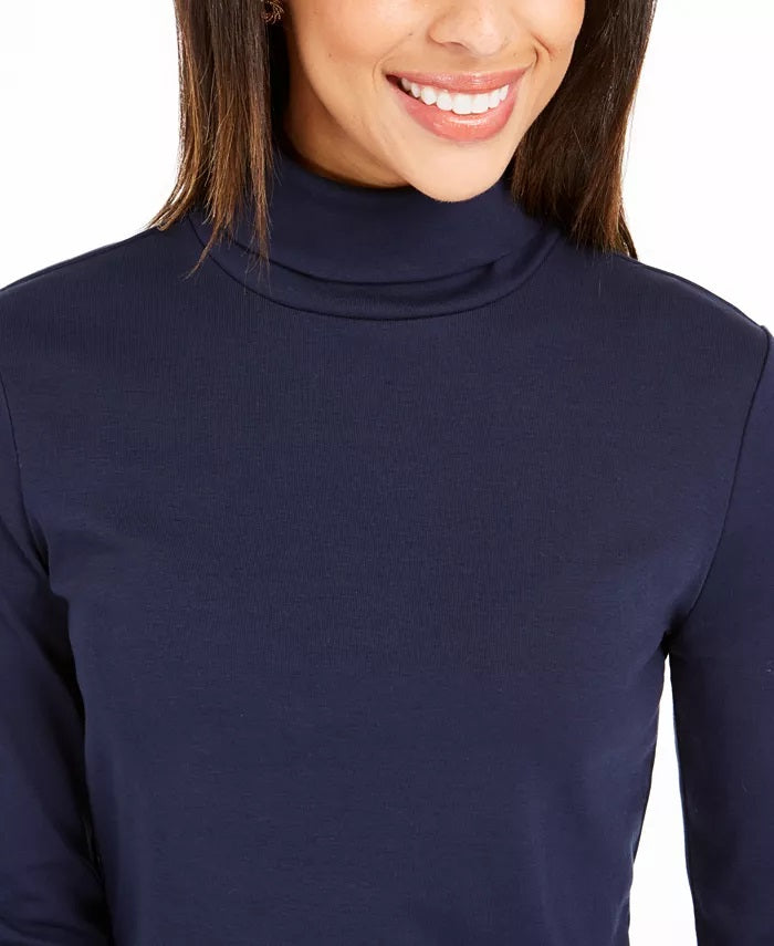 Camiseta feminina de gola alta Pima Charter Club, azul, tamanho XX-G