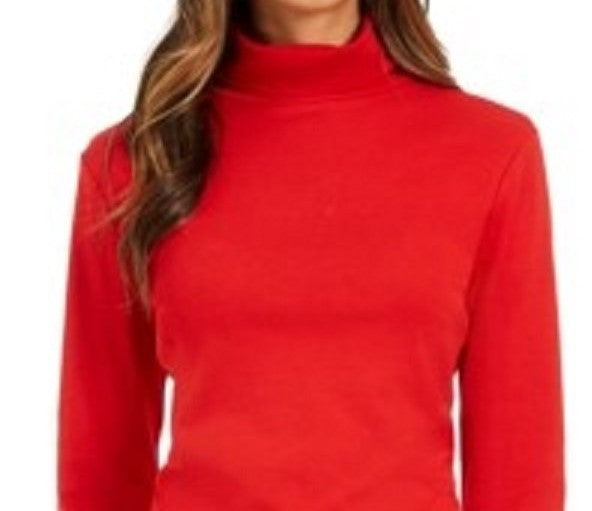 Charter Club Top feminino Pima gola alta, tamanho médio, vermelho, grande